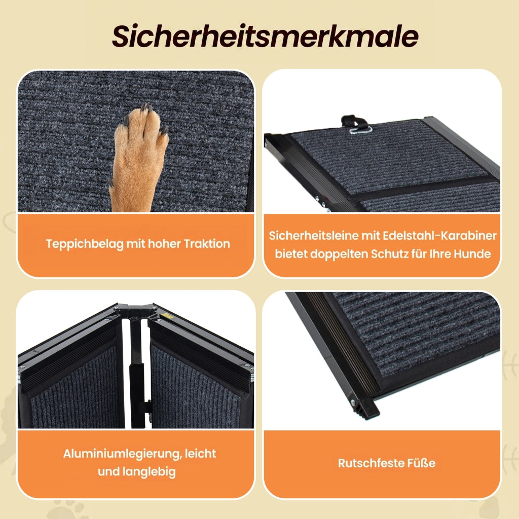 RAMPA PER CANI PIEGHEVOLE 160 x 44 cm NERA CON SUPERFICIE ANTISCIVOLO