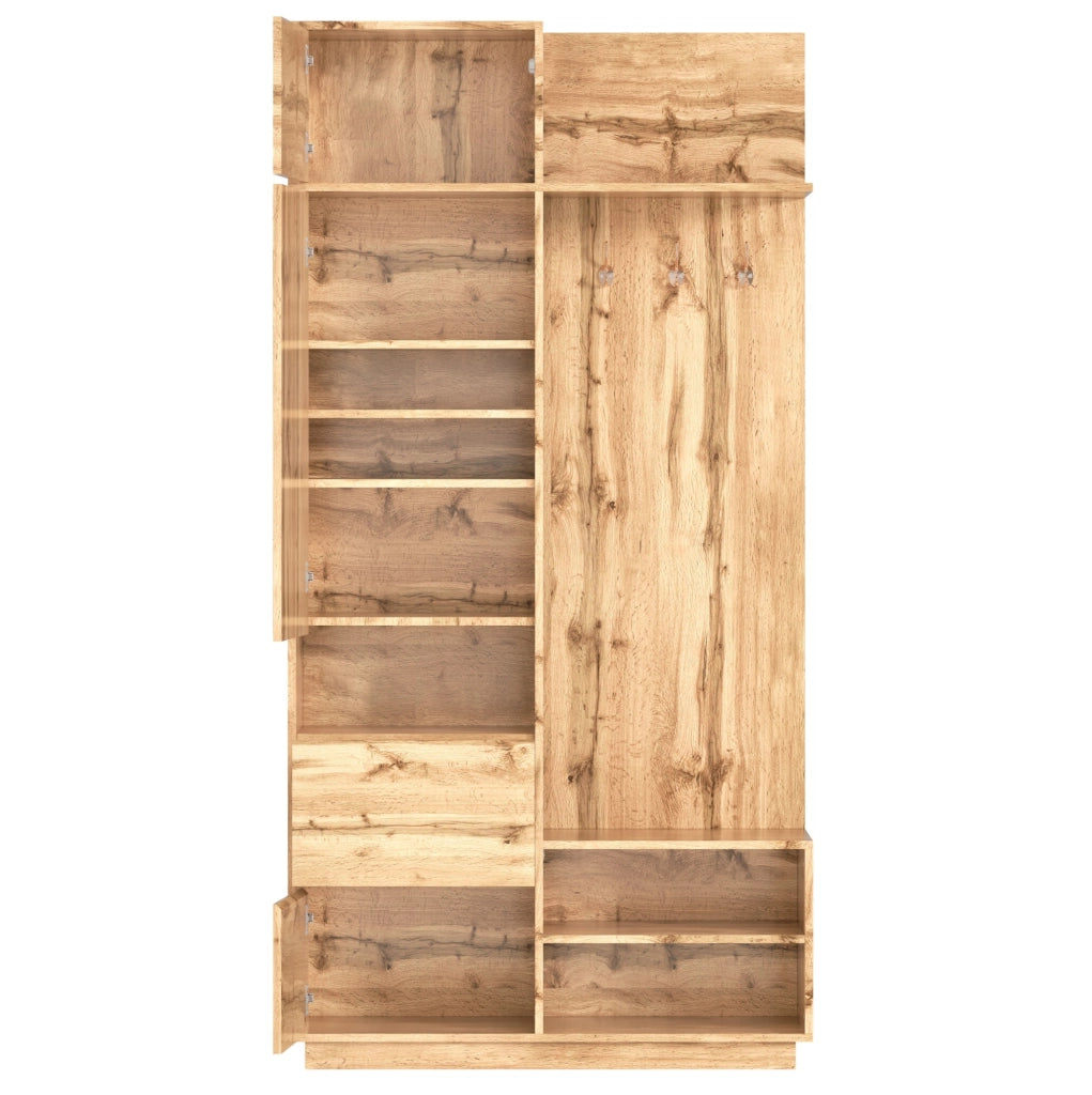Mobile ingresso 5 in 1 con specchio; scarpiera; cassetti e panca; MDF naturale