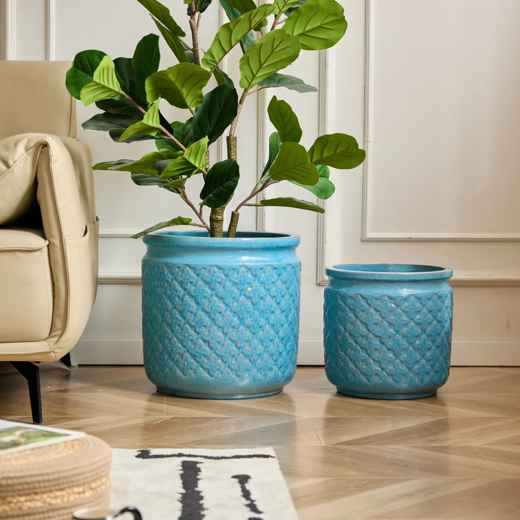 VASO in ceramica 49x49x50,5 cm Blu antico lucido