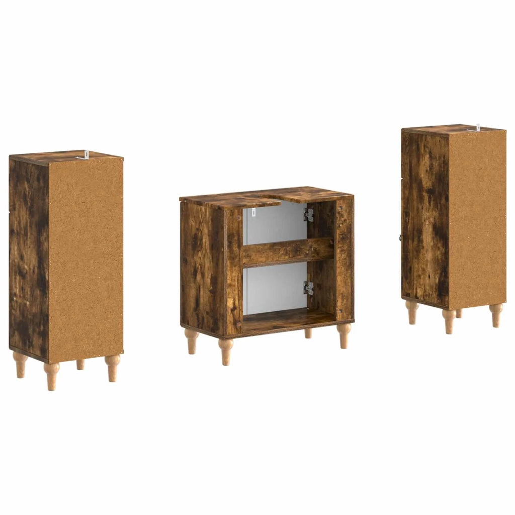 Set di Armadi da Bagno da 2 Pezzi ALKMAAR Rovere Fumo 3417995
