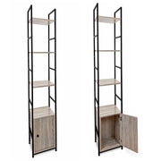 SCAFFALE STILE INDUSTRIAL IN LEGNO E METALLO CON 3 RIPIANI E 1 ANTA DIMENSIONI 29X24X144CM - COLORE ROVERE