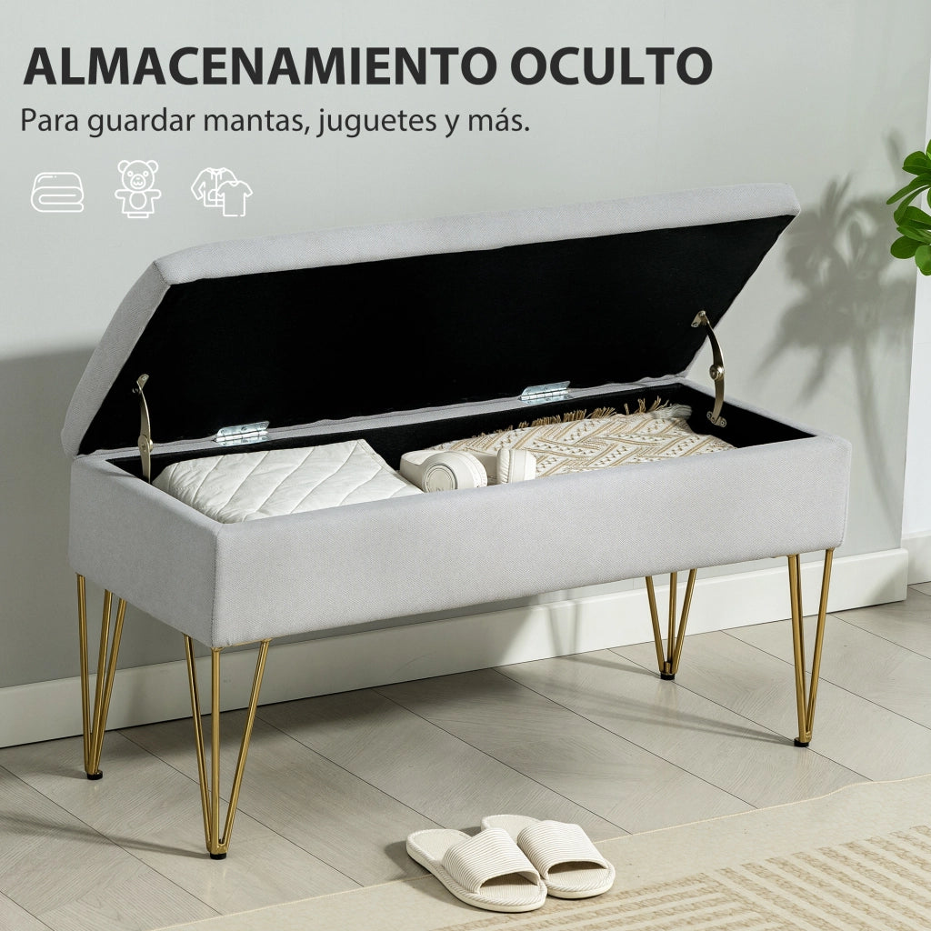 Pouf Piede Letto Imbottito in Tessuto Grigio con Gambe in Acciaio ¨C zephmum ¨C Grigio Chiaro