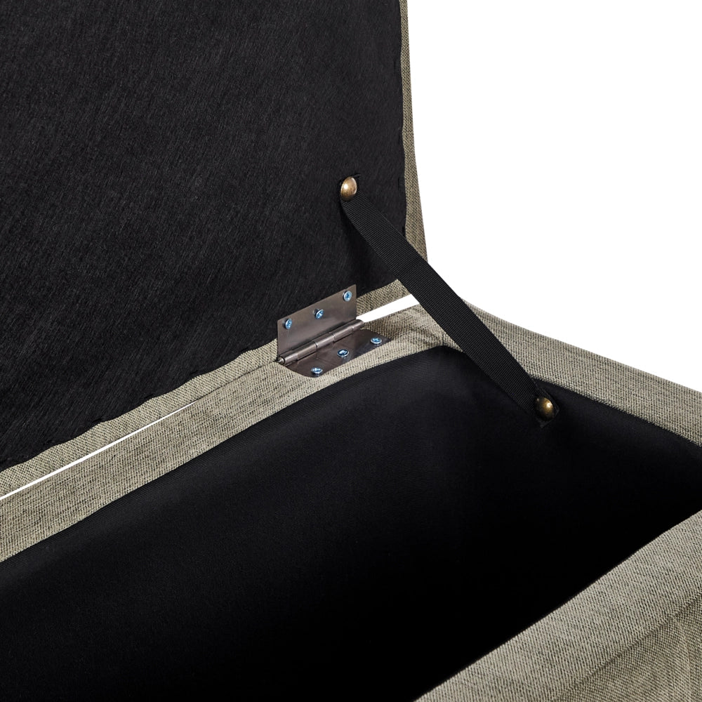 Pouf contenitore in tessuto verde oliva con coperchio trapuntato camera da letto