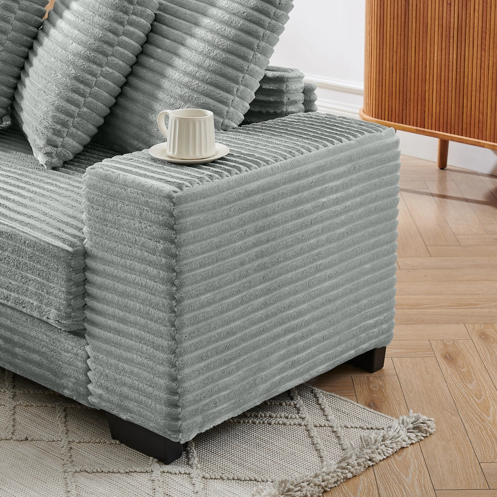 Divano Angolare 4 Posti ¨C MINIMAL ¨C Tessuto Corduroy Grigio, 256x133x89 cm, 6 Cuscini
