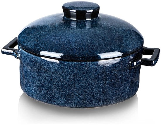 Piatto ceramico per brasatura con coperchio - piatto lasagna profondo 2 quarti con forme a cerchio - vassoio di servizio sicuro per forno - piatto per festa, cena e ricevimento - uso quotidiano.