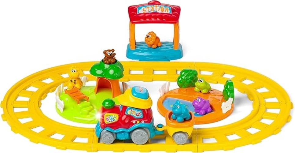 Treno dell`Avventura Bilingue Italiano/Inglese, Trenino Elettrico per Bambini con Stazione, Ferrovia e 6 Animali, Gioco