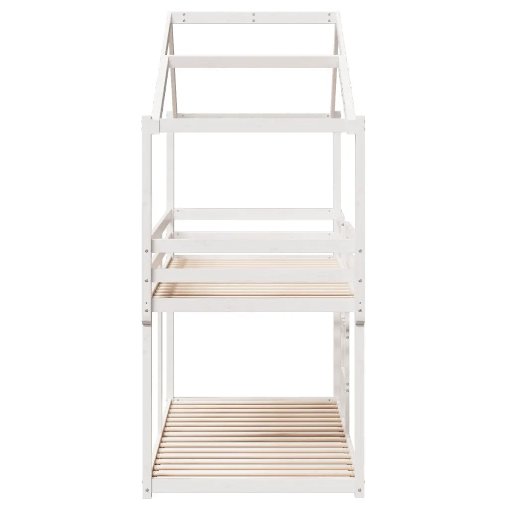 Letto a Castello con Tetto Bianco 80x200 cm Legno Massello Pino