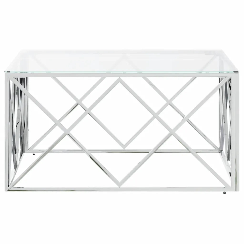 Tavolino da Salotto 80x80x40 cm in Acciaio Inox e Vetro