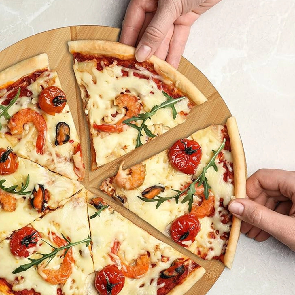 Vassoio per pizza in bambù con tagliere Pizza Bois Inox Taglio Preciso Marrone chiaro Cheffinger