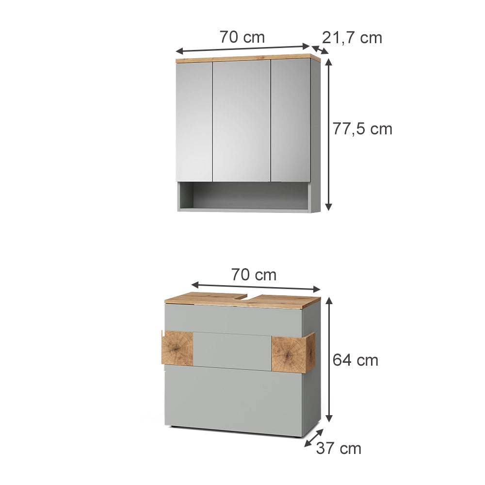 Vicco Set di mobili da bagno Grigio/Artisan 2 parti