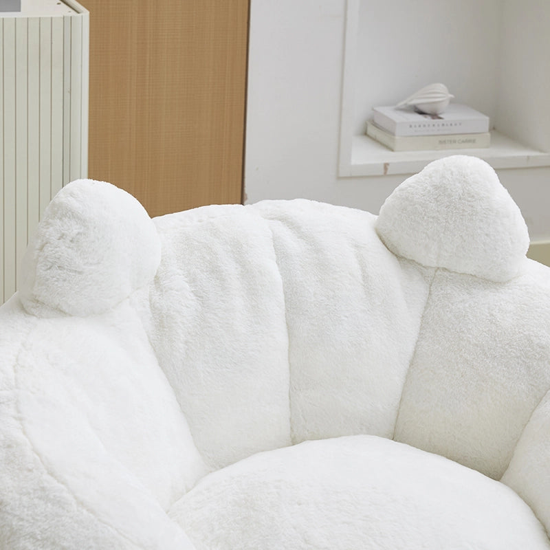 Fauteuil pouf a fiore con imbottitura in schiuma design leggero per soggiorno e camera da letto in peluche bianco