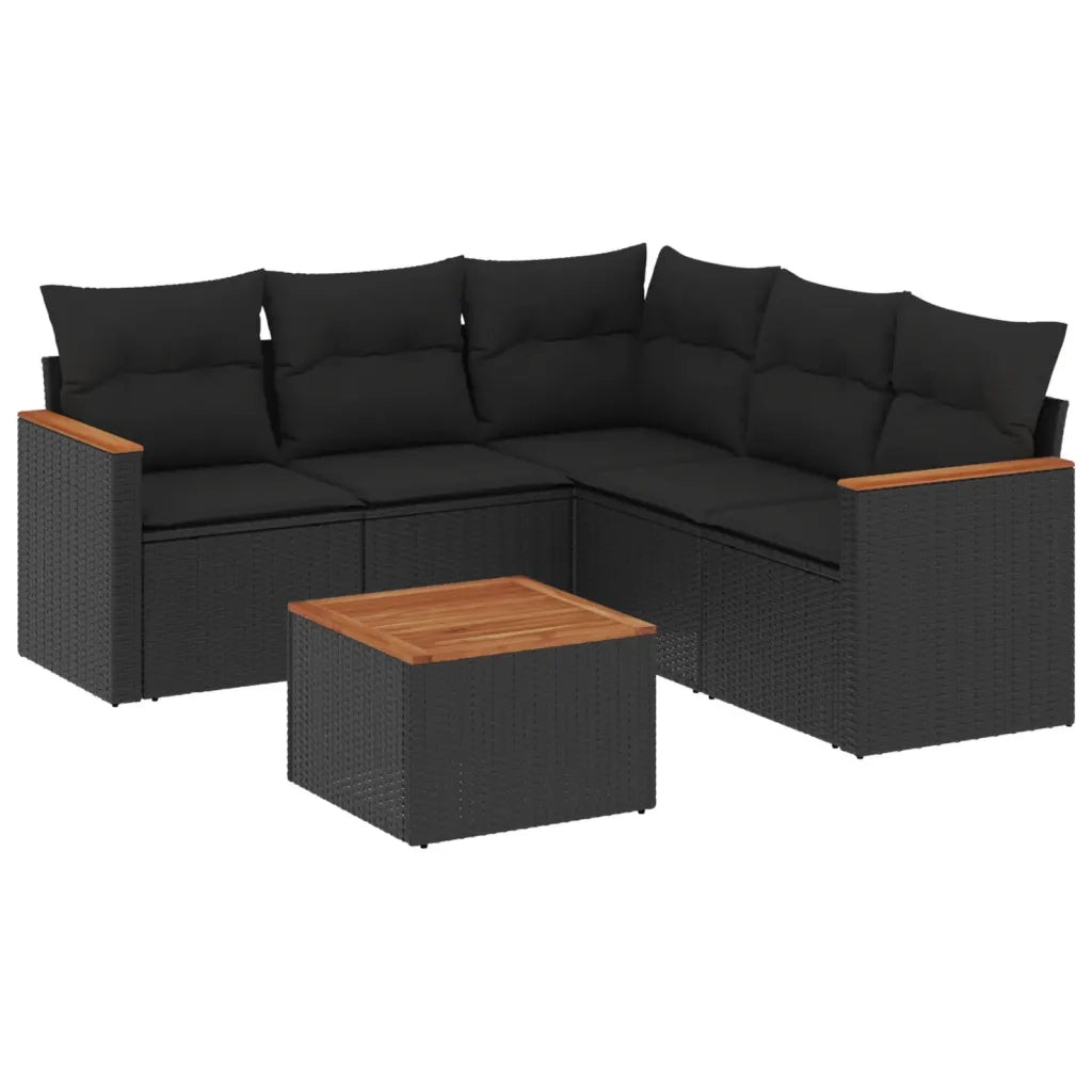 Set Divano da Giardino 6 pz con Cuscini Nero in Polyrattan 3225964
