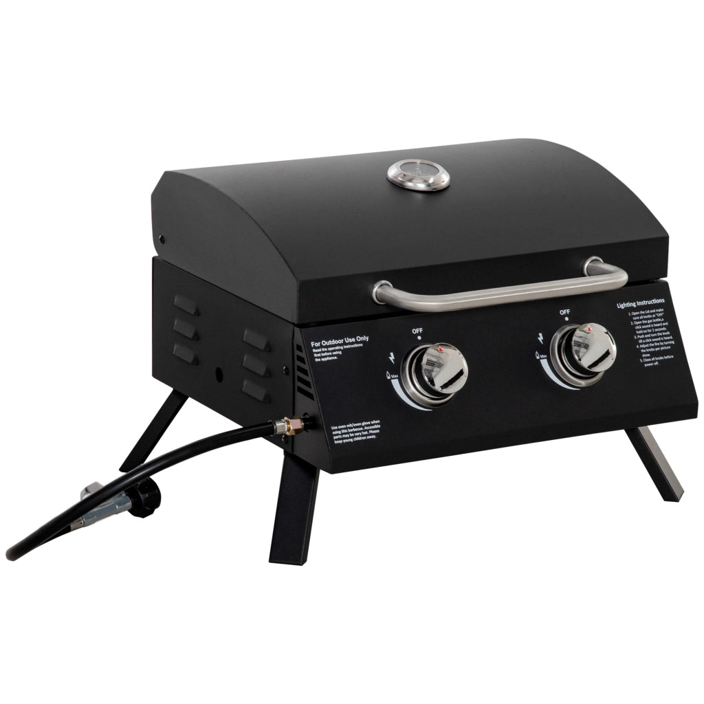 Barbecue a Gas Pieghevole con Coperchio e Termometro ¨C zephmum ¨C Nero Acciaio 55x46.5x41 cm