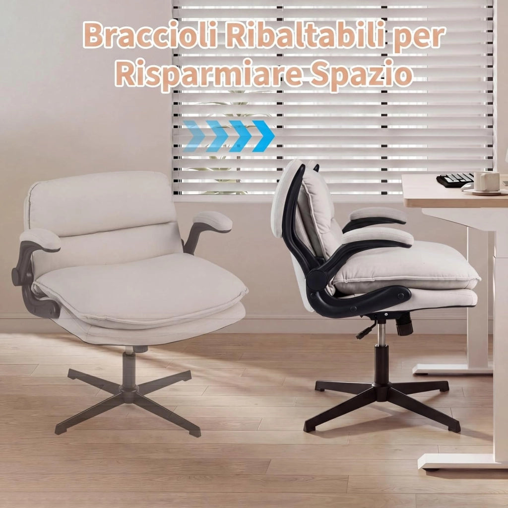 Sedia da Ufficio, Poltrona Relax Altezza Regolabile (Senza Ruote) | Funzione Dondolo, Braccioli Ribaltabili e Base Robusta, per Ufficio Studio Soggiorno, Portata 150 kg