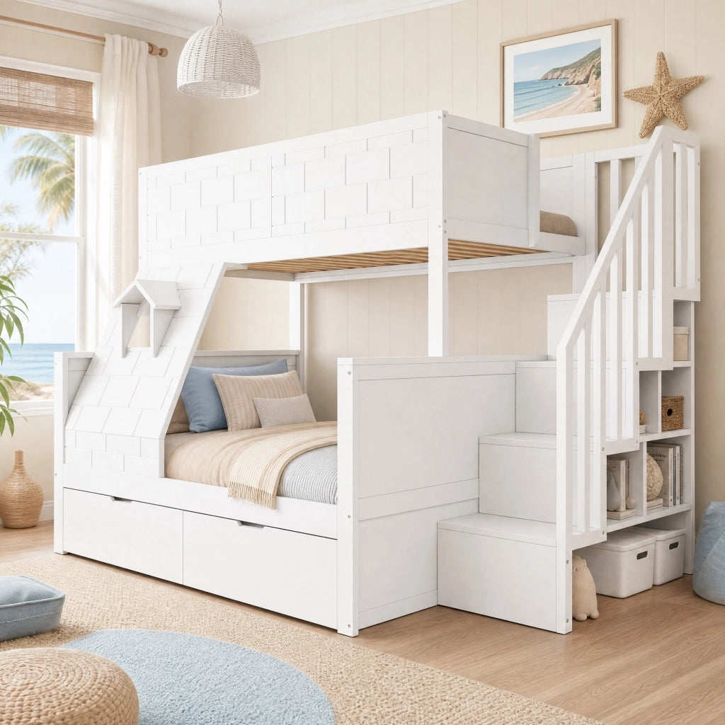 Letto a castello per bambini bianco 90x200/140x200 con scale
