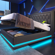 Letto matrimoniale 140x200 cm in PU nero con LED 3 lati, USB Tipo C e contenitore idraulico
