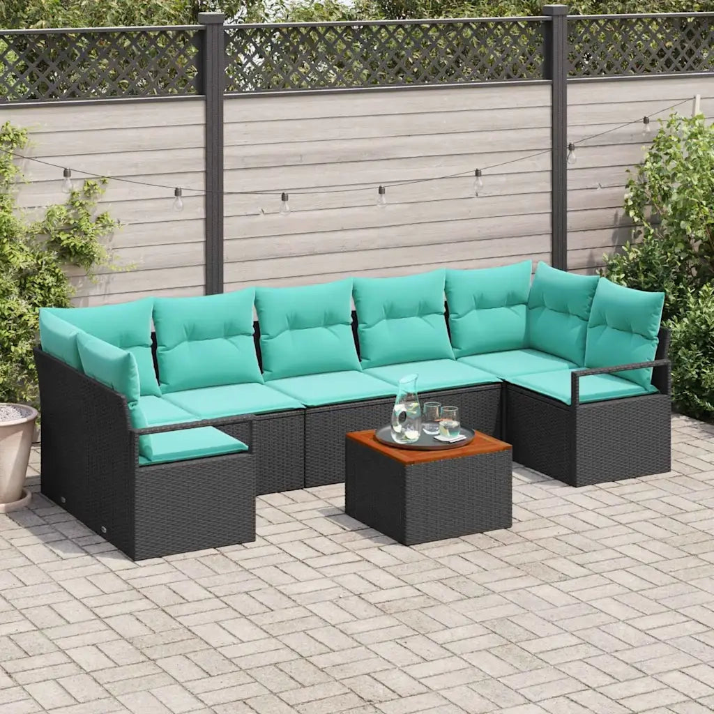 Set Divano da Giardino con cuscino 8 pcs Nero polyrattan