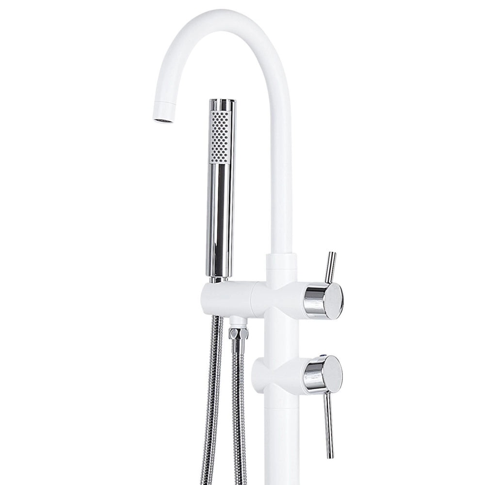 Miscelatore vasca da bagno bianco con ottone argento rubinetto vasca freestanding in acciaio inox con doccetta design moderno