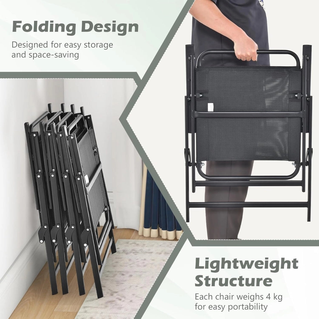 Set di 4 sedie pieghevoli da giardino portatili con schienale alto, sedie da balcone con piedini antiscivolo, sedie da campeggio portata fino a 150 kg, sedie da terrazza per giardino, patio