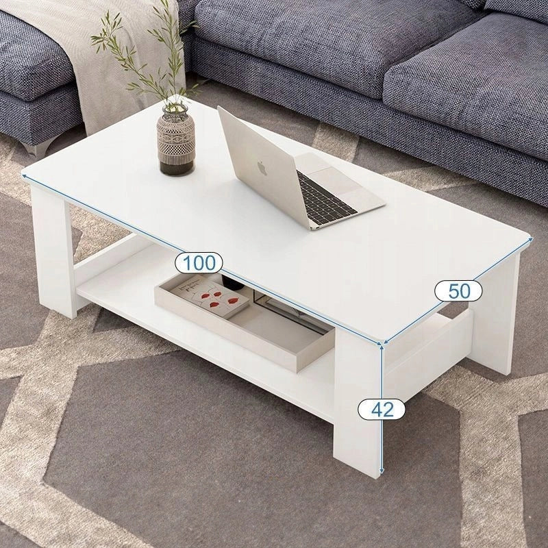 Panca tavolino bianco moderno con ripiano salotto loft grande 100 cm