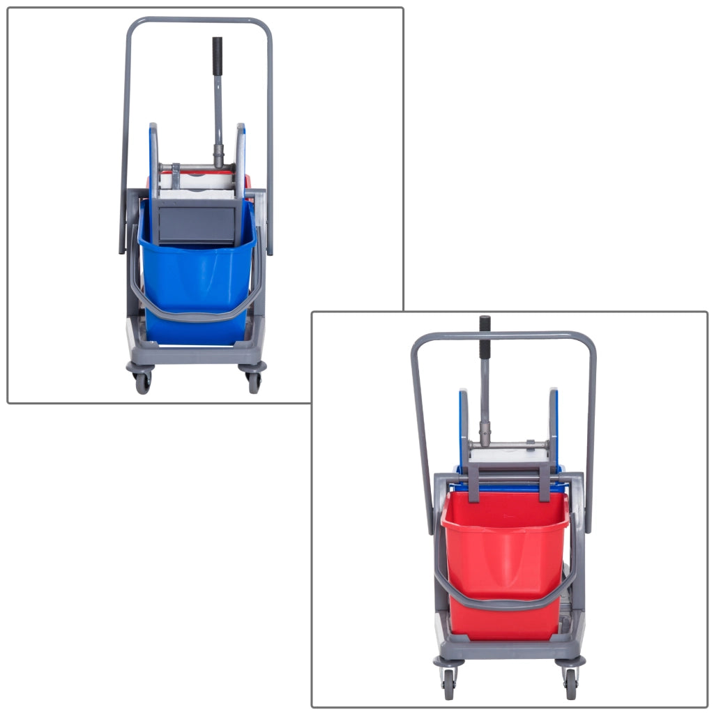 Carrello per pulizia con 2 secchi ¨C zephmum ¨C Blu+Rosso, Metallo+PP, 73x45x92 cm