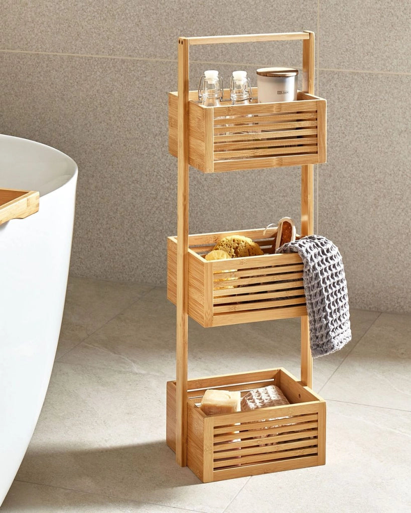 Scaffale da bagno in marrone chiaro di bambù a 3 ripiani per il bagno