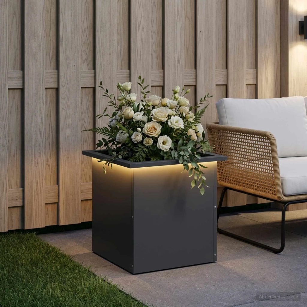 Fioriera da giardino con LED Antracite 40 x 40 x 40 cm Acciaio 8008130