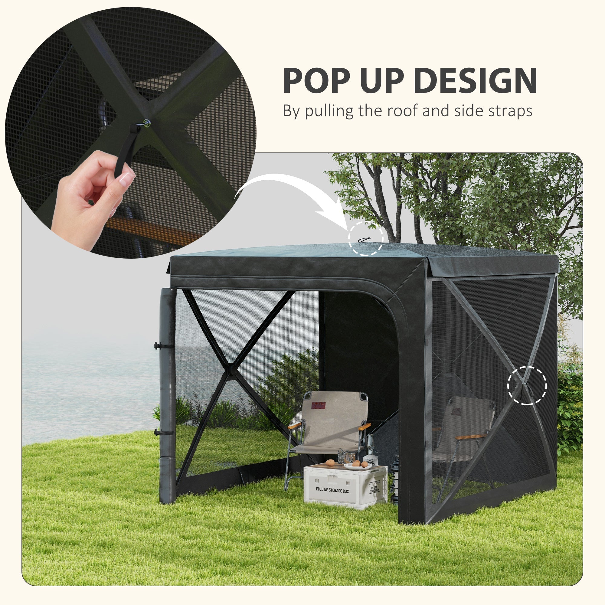 Gazebo da Giardino  Pieghevole con Tende e Zanzariere 2x2,5m e Borsa di Trasporto Nero