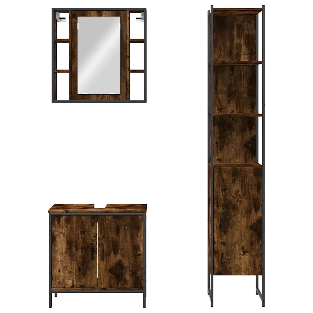 Set Mobili da Bagno 3 pz Rovere Fumo in Legno Multistrato 3214742