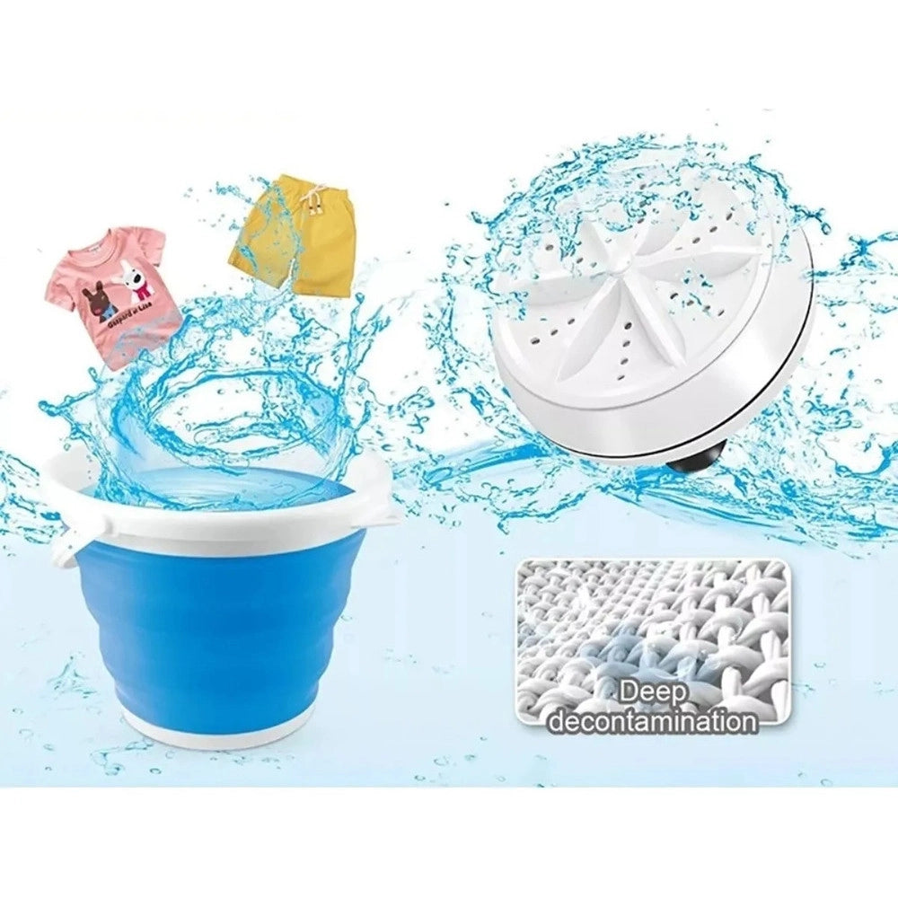 Trade Shop - Mini Lavatrice Portatile Con Secchio Pieghevole Per Vestiti Piccoli Capi Biancheria Intima -