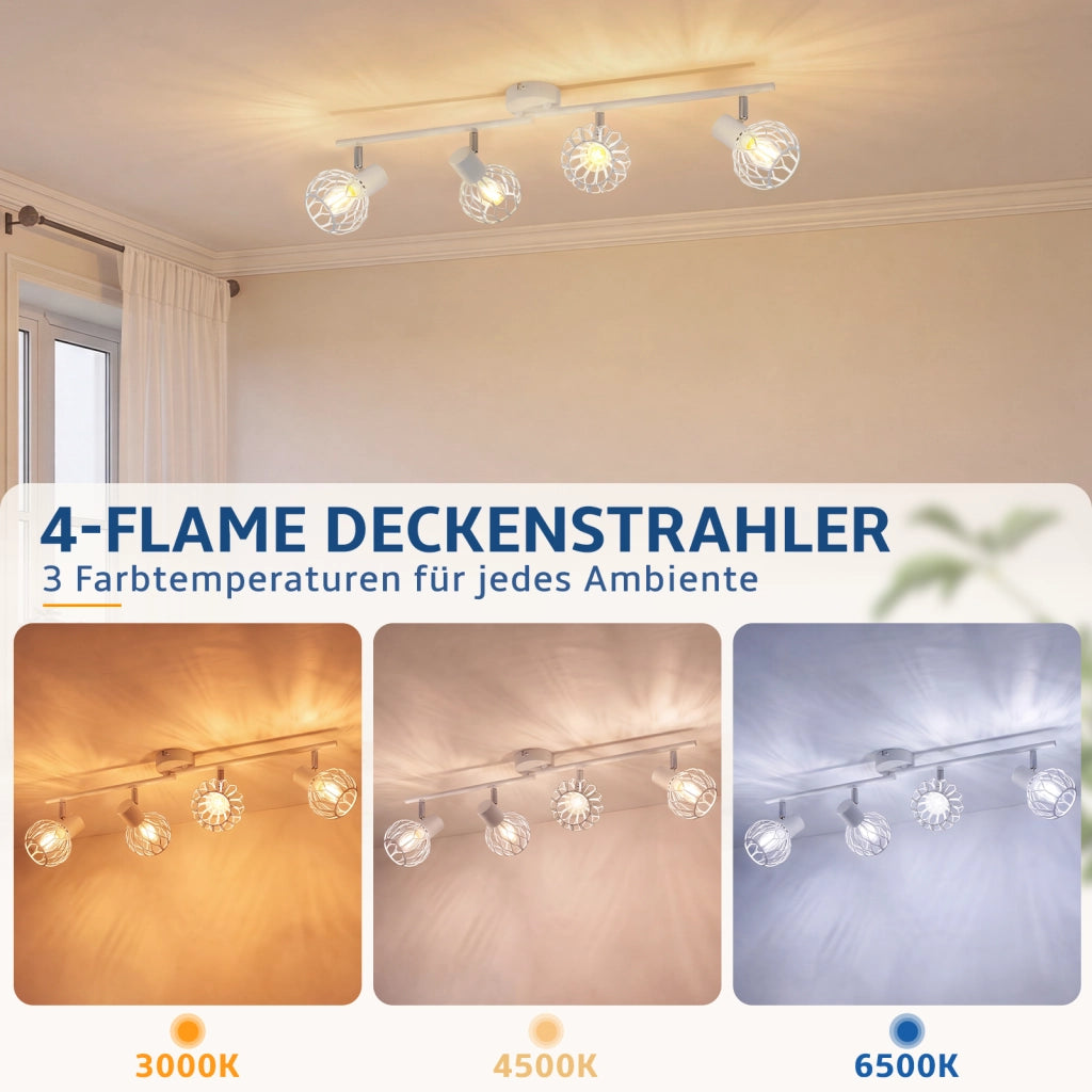 ZMH Faretto da soffitto 4 Luci Bianco E14 Metall Orientabile Moderni per Soggiorno Cucina Corridoio Senza Lampadina