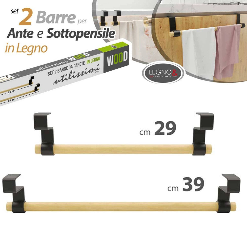 Trade Shop - Set 2 Porta Asciugamani Strofinacci In Legno Per Ante Porte Con Aggancio Rapido -