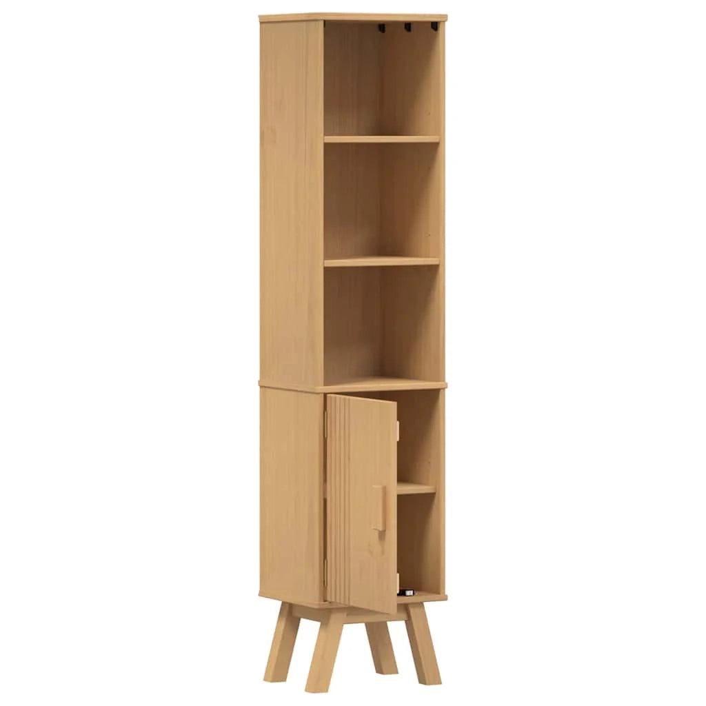 Mobiletto da bagno moderno con vano portaoggetti verticale 35 x 30 x 159 cm in legno massello di pino marrone 02_0058496