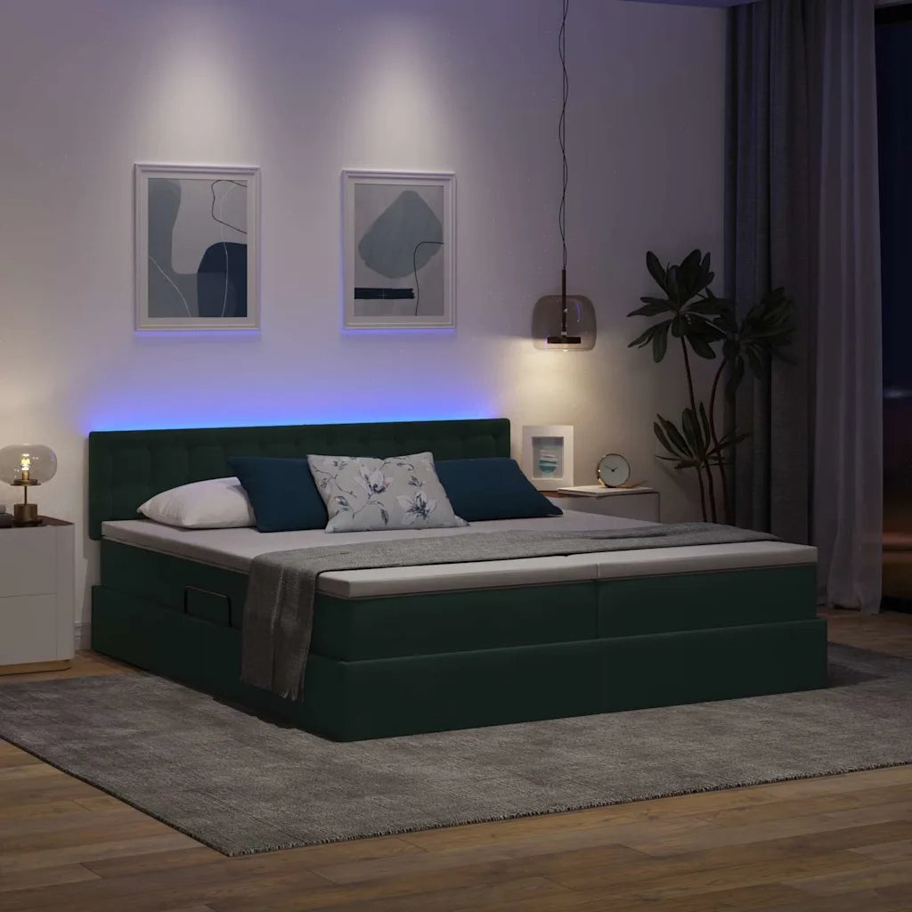 Letto con luci a strisce a LED Verde Scuro 200 x 200 cm Velluto