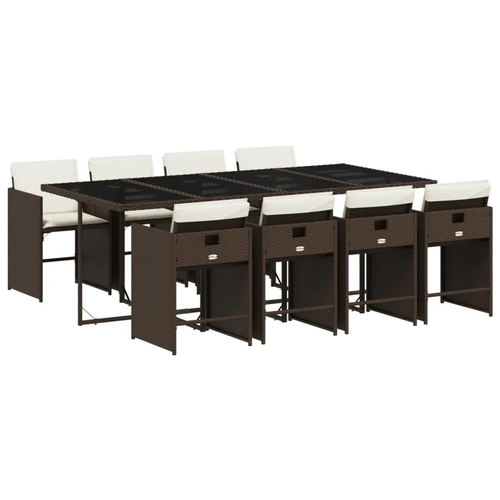 Set da Pranzo da Giardino 9pz con Cuscini Marrone in Polyrattan 3277868