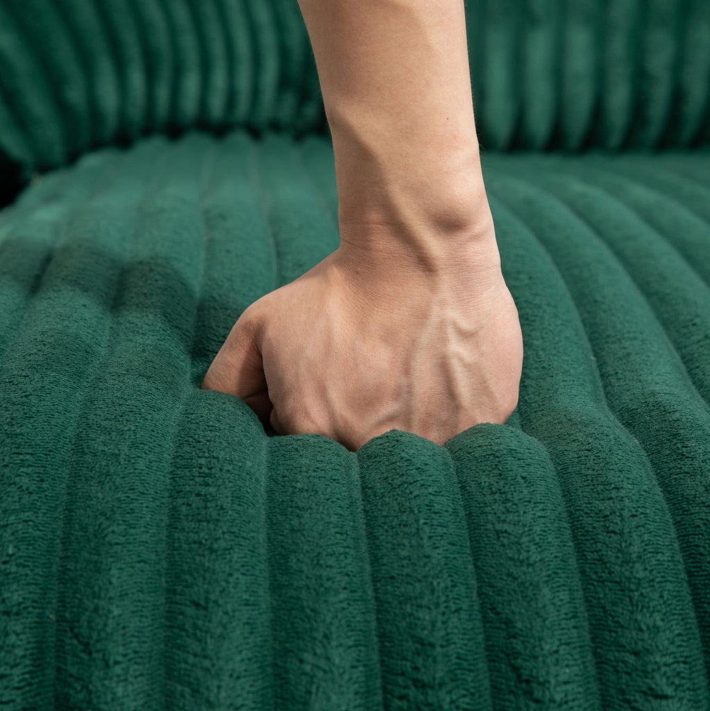 Chaise longue in velluto a coste verde smeraldo con 3 cuscini; 125 x 155 x 63 cm
