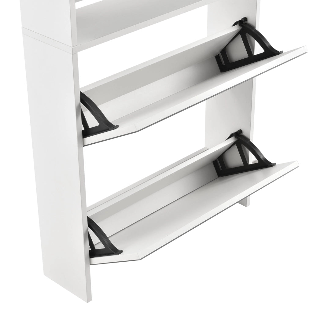Scarpiera Vogar con 4 Contenitori Ribaltabili Mobile Portascarpe con Ante a Specchio 134x63x17 cm Bianco [en.casa]