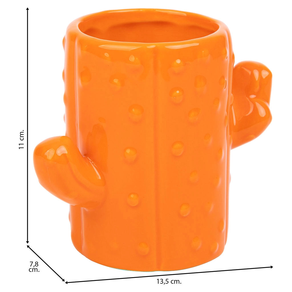 Portapenne cactus in ceramica arancione 13,5x7,8x11h