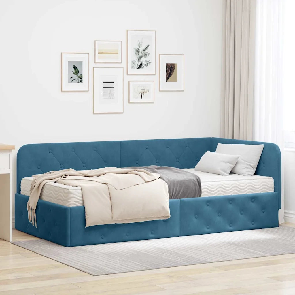 Cornice del letto ad angolo Blu 100 x 200 cm Velluto