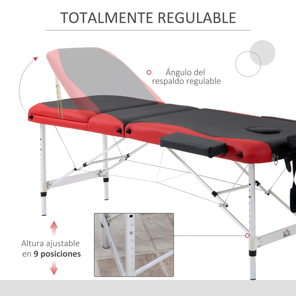 Tavolo da Massaggio Pieghevole e Regolabile ¨C zephmum ¨C Nero e Rosso 210x81x62-85 cm