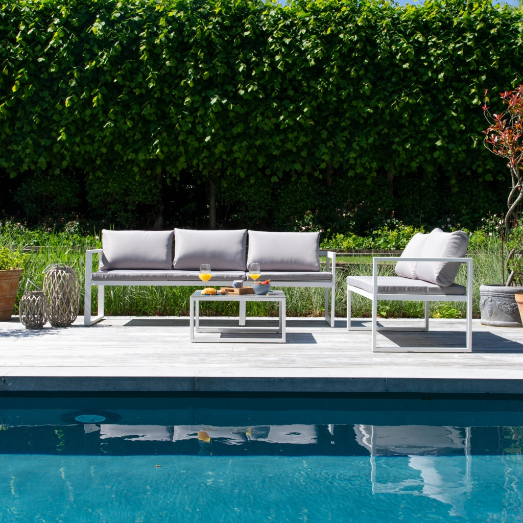 Set di mobili da giardino modulari IBIZA in tessuto grigio 4 posti - alluminio bianco