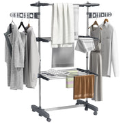 Stendibiancheria Pieghevole con Ali Laterali 3 Livelli ¨C Zephmum ¨C Grigio 142x55x152 cm