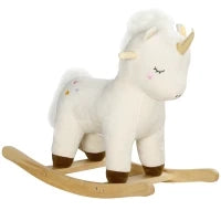 Cavallo a Dondolo per Bambini 2-4 Anni a Unicorno con Suoni e Rivestimento Morbido, Bianco