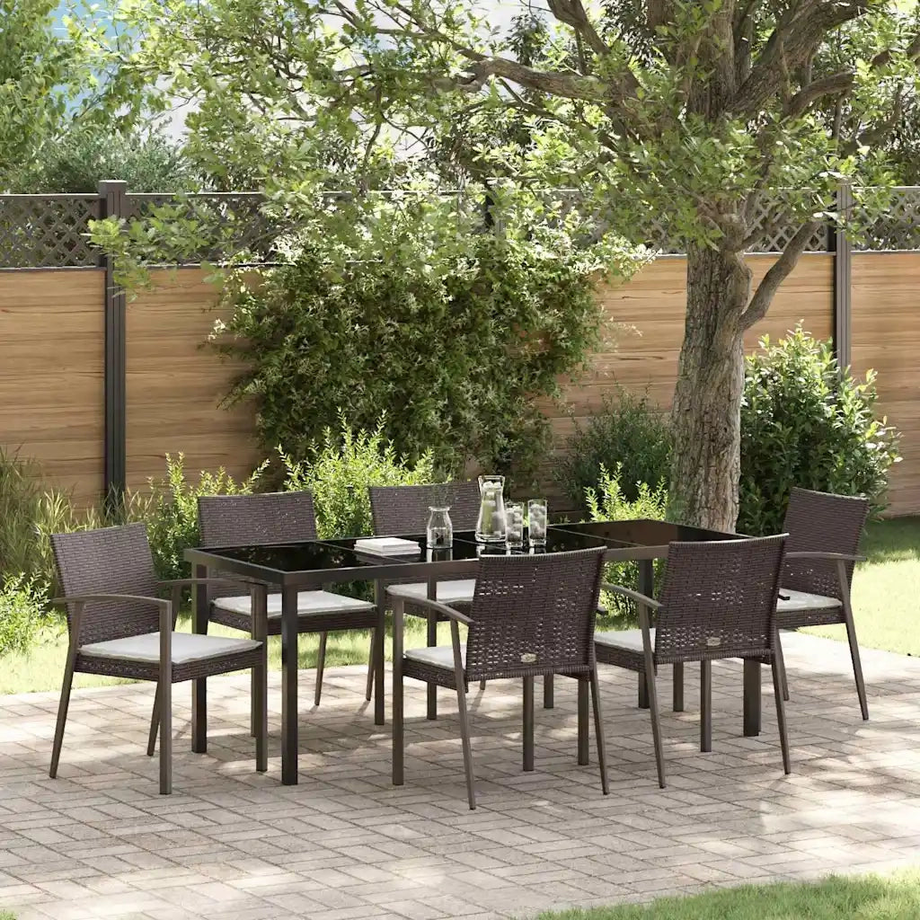 Set da Pranzo per Giardino 7 pcs Marrone e Nero Rattan in PE 3379063