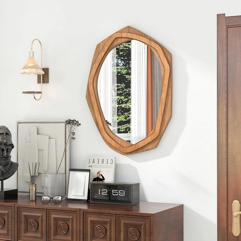 Specchio da Parete Irregolare 89,5 x 66 cm, Specchio Decorativo in HD con Cornice Rustica, Design Astratto, per Bagno Soggiorno Ingresso Sala da Pranzo (89,5 x 66 CM)
