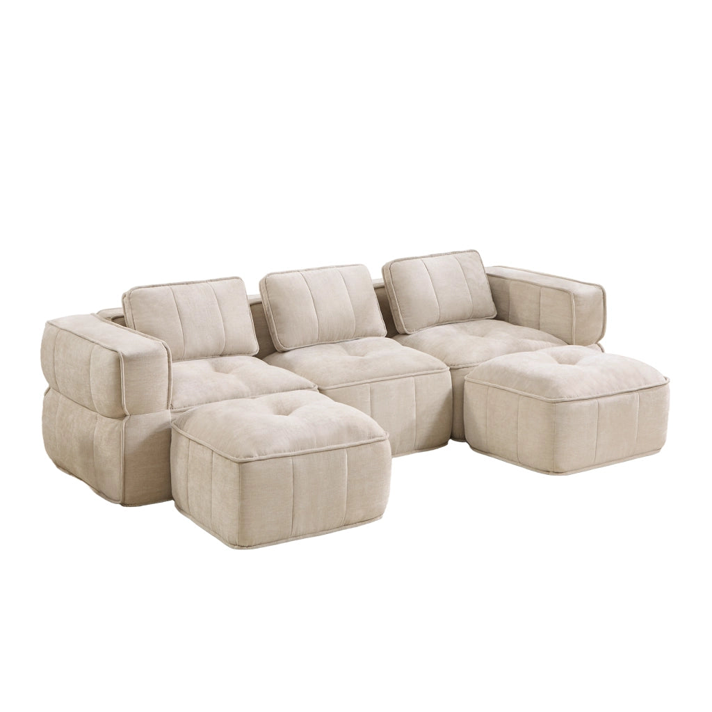 Divano modulare con seduta profonda, pouf e design senza struttura in poliestere beige 271 × 162 × 67 cm