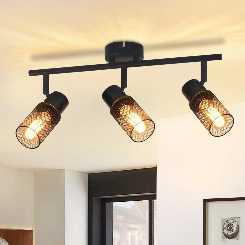 ZMH Faretto da soffitto neri retrò 3 luci E27 rotanti 330° paralume metallo max 25W senza lampadina