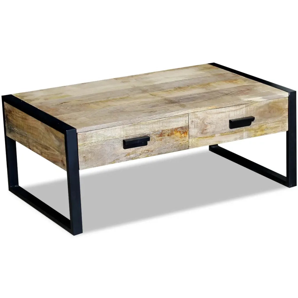 Tavolino da Salotto 2 Cassetti-Tavolino da soggiorno-Tavolo in Massello di Mango 100x60x40cm