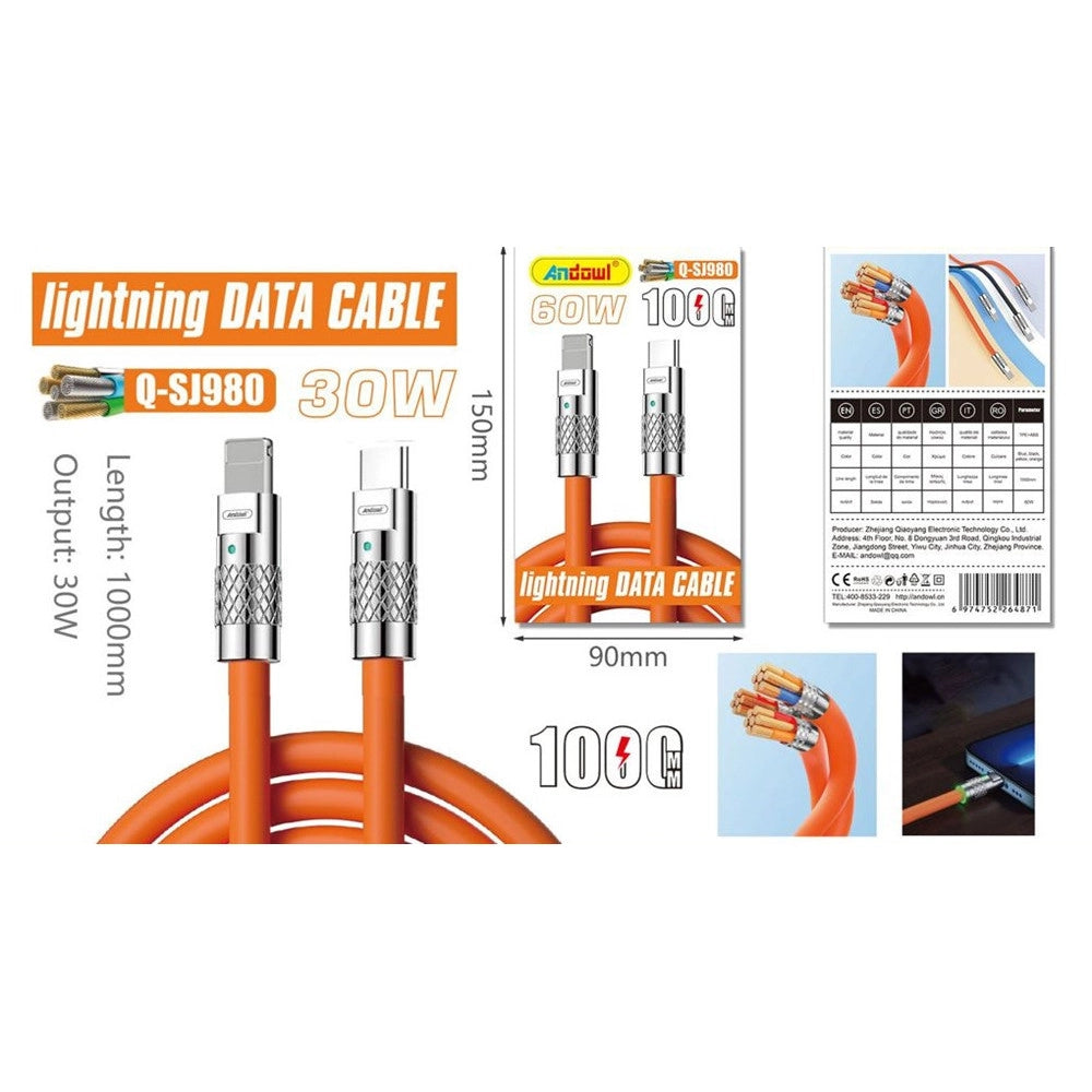 Trade Shop - Cavo Per Trasferimento Dati Ricarica Rapida Q-sj980 Da Type-c A Lightning 30w Da 1 Mt -