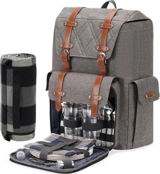 Borsa picnic per 4 persone con coperta e termos e contenitore con set di utensili - borsa picnic portatile per camping e spiaggia